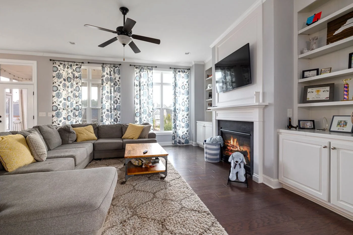 Sofa and furniture in a living room, illustrative photograph