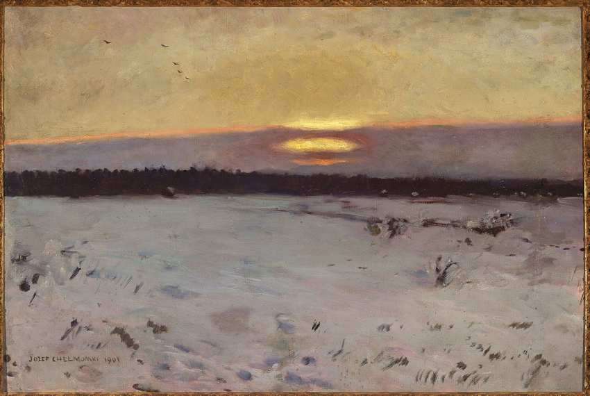 Sunset in winter, a painting by Jozef Chelmonski