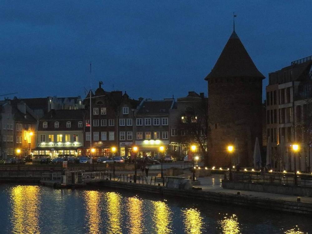 The Motława river and old town houses in Gdańsk