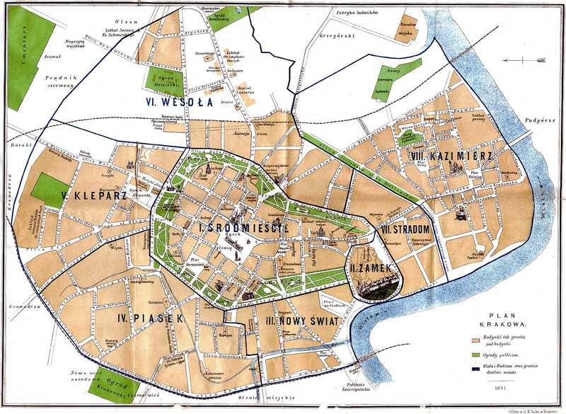 An 1891 plan of Krakow - land registers in Poland have roots going back to the 19th-century cadastre