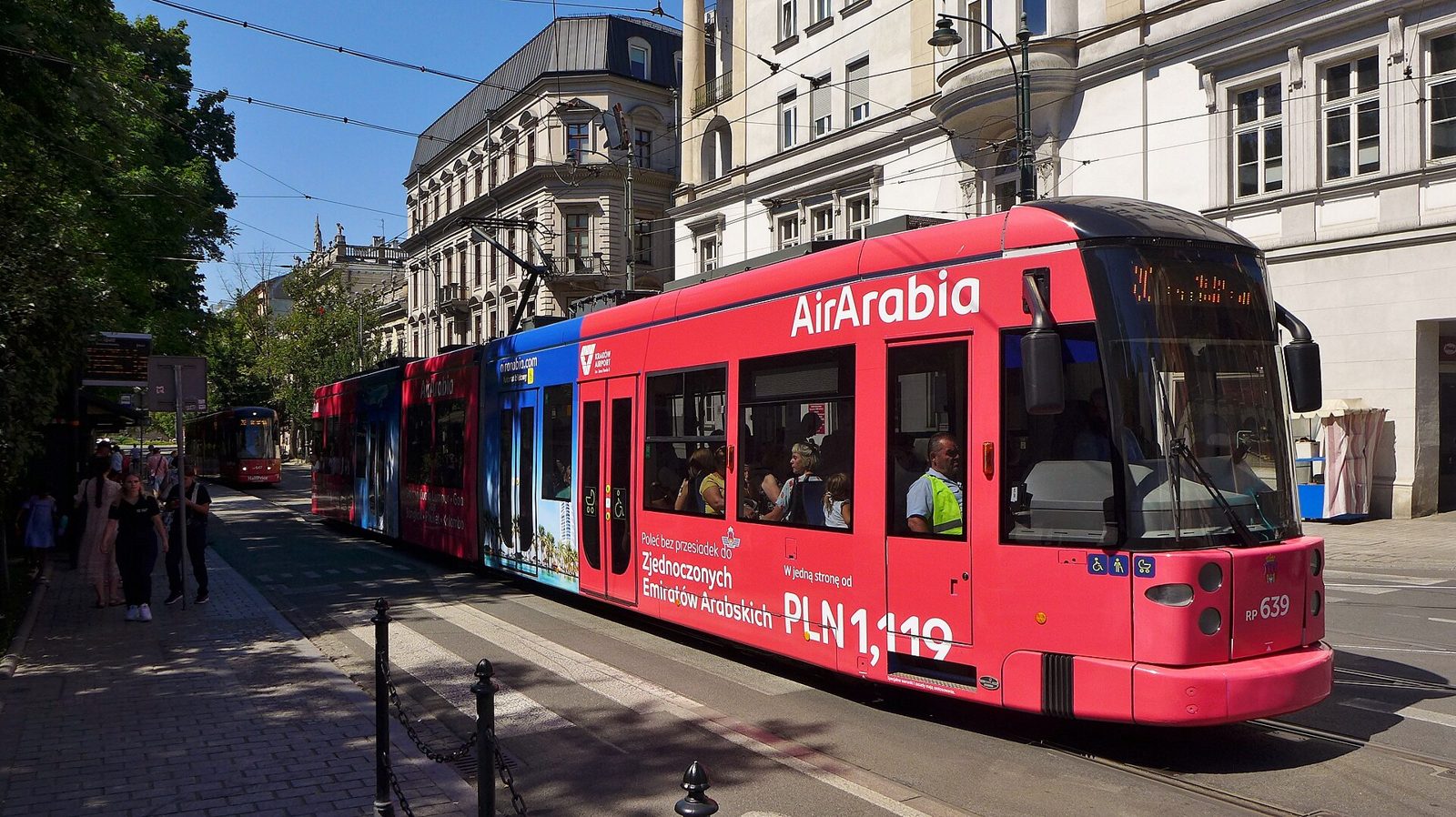 An MPK tram at the Stary Kleparz stop in Kraków
