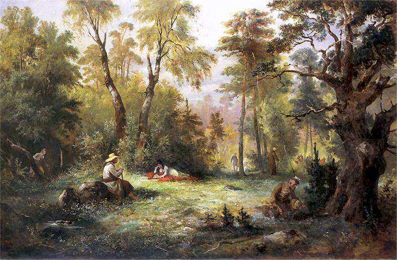 A 19th-century painting of mushroom picking in Poland