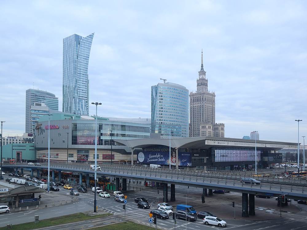 Streets and buildings in central Warsaw