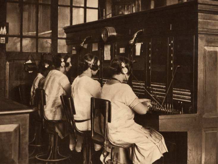 Telephone operators at work, an early form of working by wire